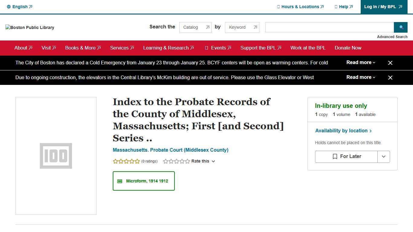 Index to the Probate Records of the County of Middlesex, Massachusetts; First [and Second] Series .. Boston Public Library BiblioCommons